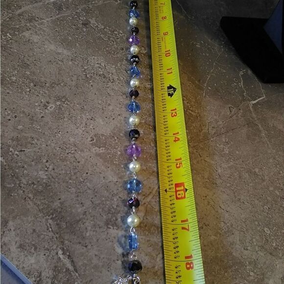 Necklace-blue, purple and pearl beads - Picture 4 of 5